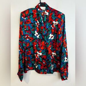 Vintage Flona Kung 100% Silk Colorful Bright Double Breasted Top/Jacket Size 10